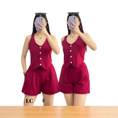 Women’s Sleeveless  Romper with Front Button Design