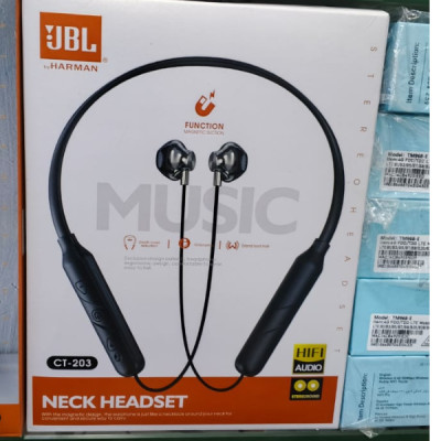 JBL CT-203 Wireless Neckband Bluetooth Headset – HiFi Stereo, Magnetic Earbuds