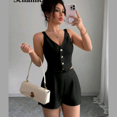 Women’s 2-Piece Sleeveless Vest Top & Shorts Set – Summer Casual Outfit