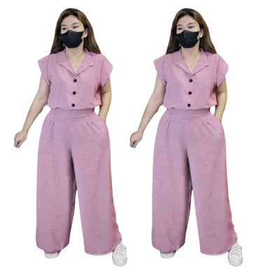 Women’s  Two-Piece Set – Button Top & Wide Leg Pants