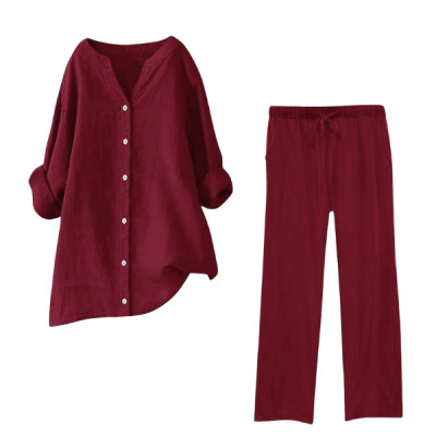 Women’s Two-Piece Set – Button Top & Wide Leg Pants